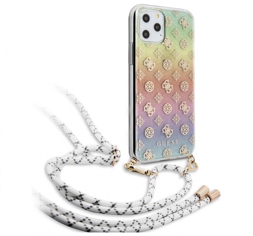 фото Чехол cg mobile guess 4g cord collection с ремешком iphone 11 pro max радужный