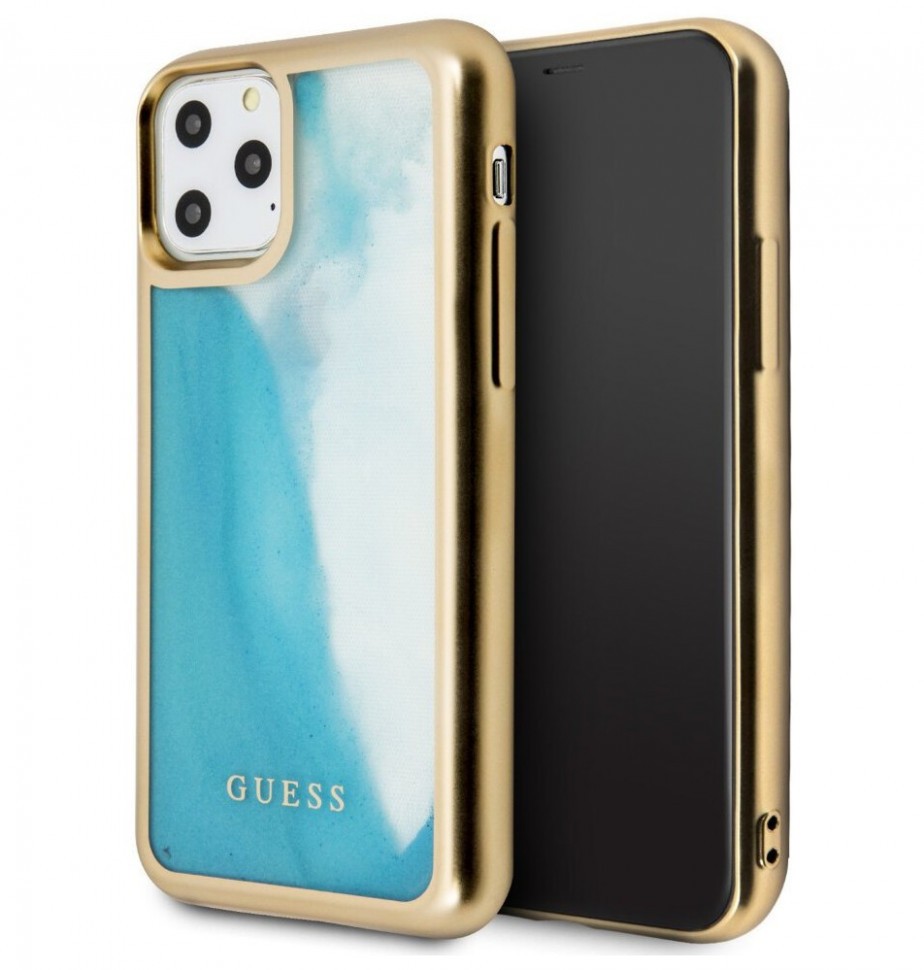 фото Чехол cg mobile guess liquid glitter glow in dark sand iphone 11 pro золотой/голубой