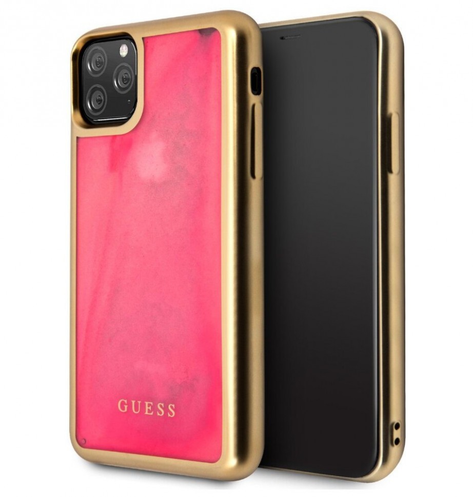 фото Чехол cg mobile guess liquid glitter glow in dark sand iphone 11 pro золотой/розовый