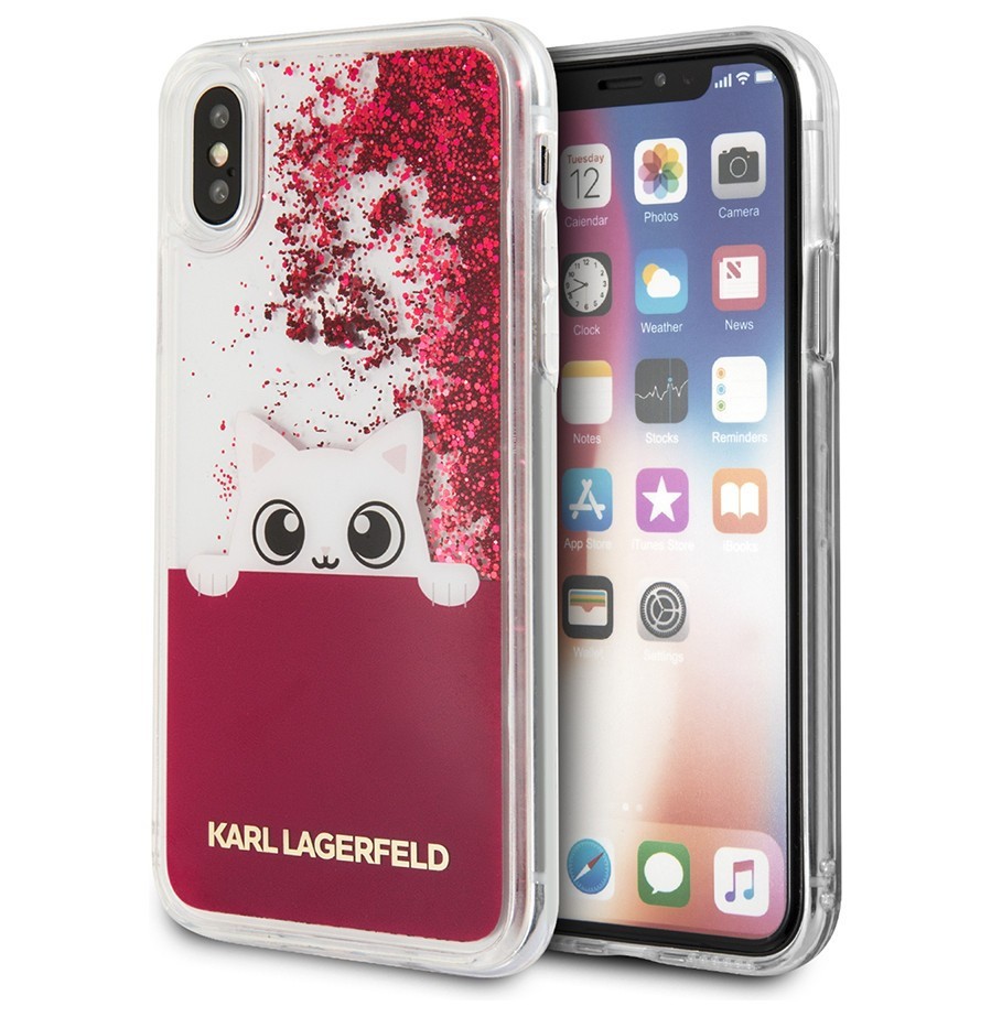 фото Чехол cg mobile karl lagerfeld liquid glitter peek a boo iphone x/xs прозрачный/фуксия