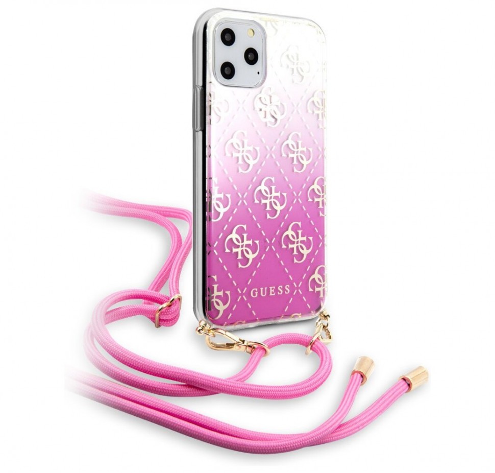 фото Чехол cg mobile guess 4g cord collection с ремешком iphone 11 pro розовый