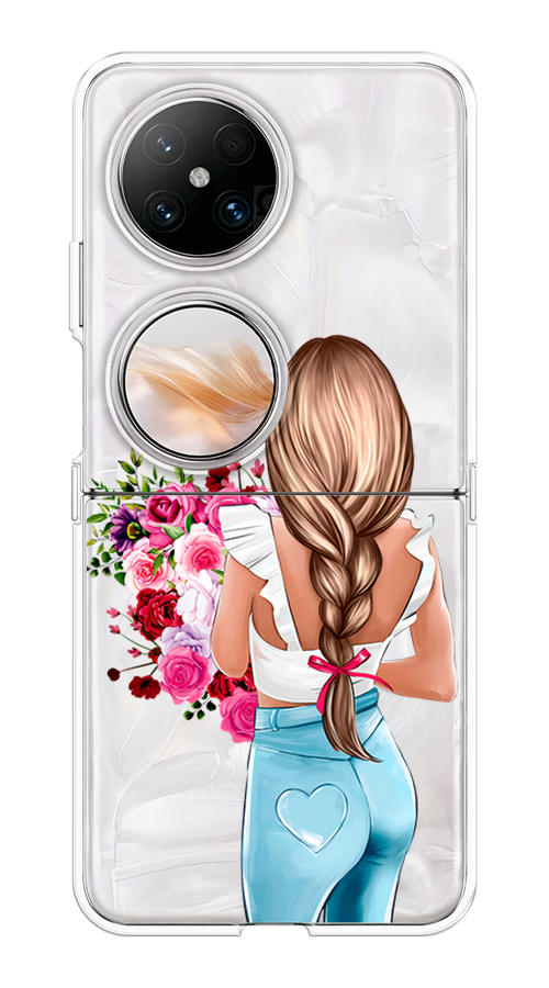 

Чехол на Huawei Pocket 2 "Девушка с цветами", Коричневый;розовый;бирюзовый, 6123850-1