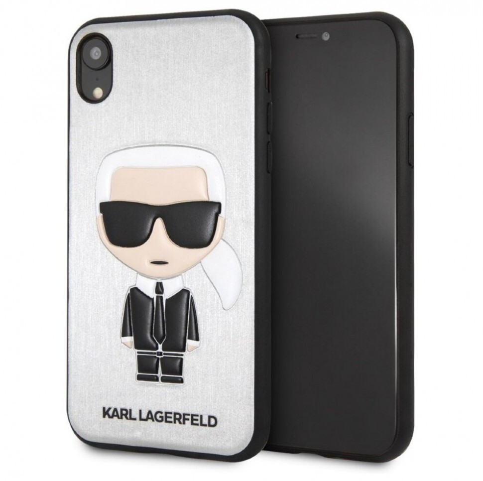 фото Чехол cg mobile karl lagerfeld leather iconic karl iphone xr серебристый