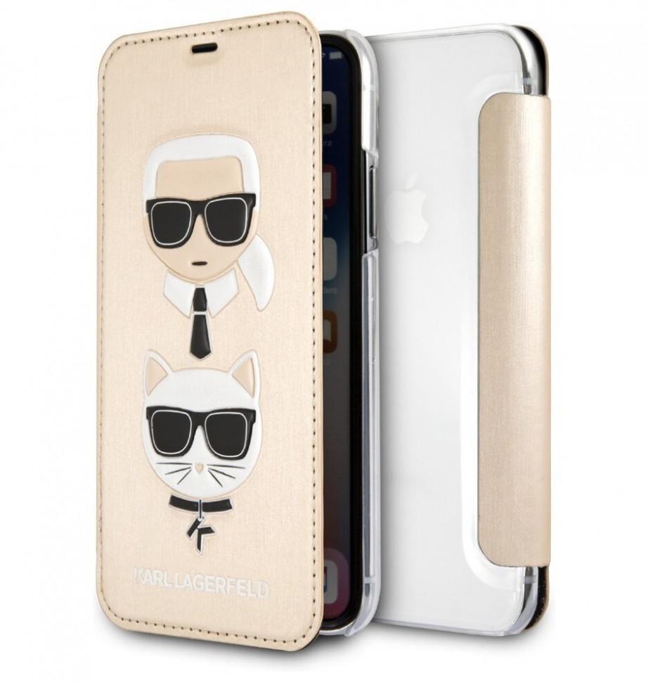 фото Чехол cg mobile karl lagerfeld leather karl and choupette booktype iphone xr золотой