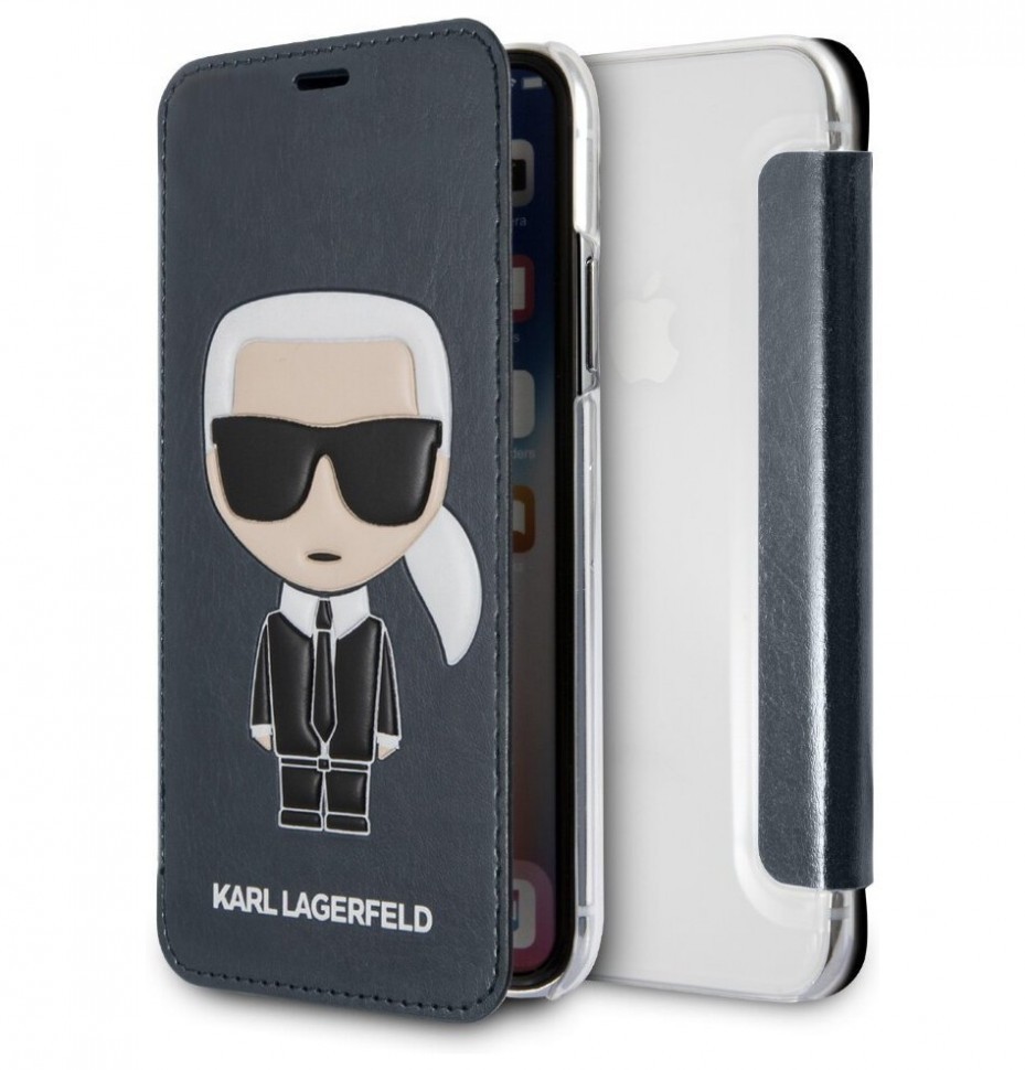 фото Чехол cg mobile karl lagerfeld leather iconic karl booktype iphone xr синий