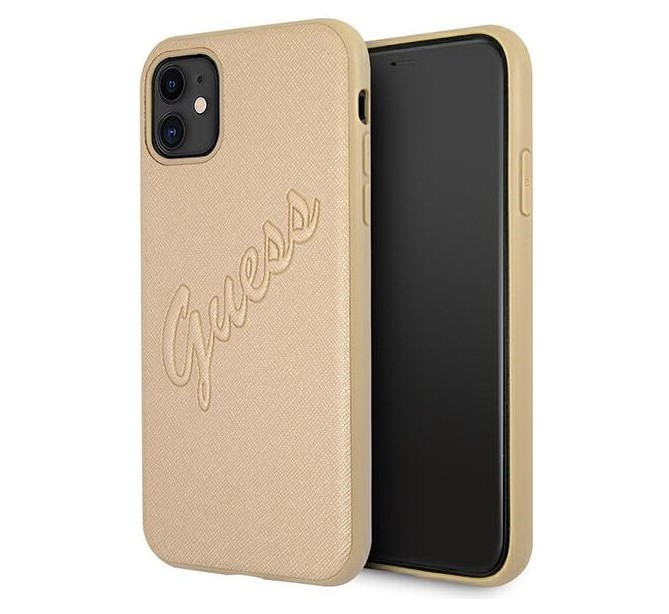 фото Чехол cg mobile guess saffiano script embossed logo iphone 11 золотой