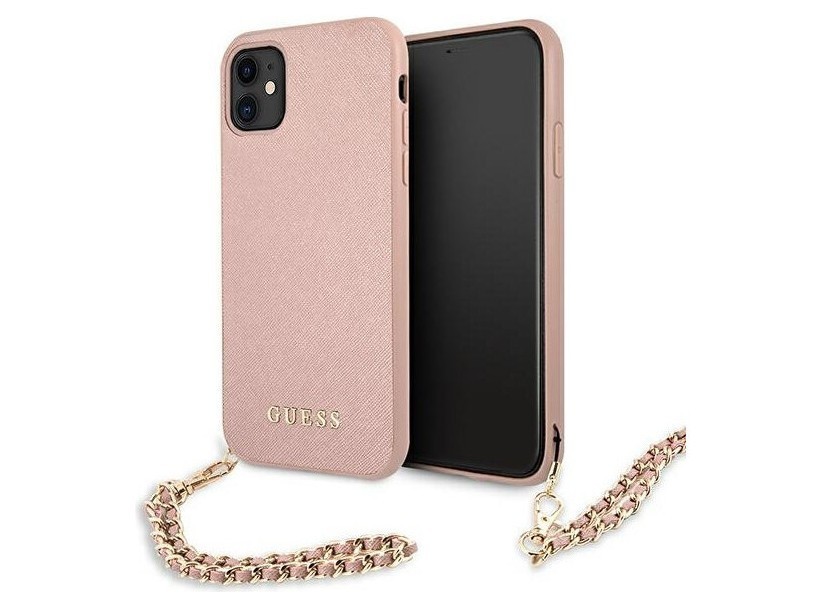 фото Чехол cg mobile guess saffiano + gold hand chain iphone 11 розовый