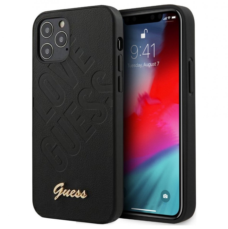 фото Чехол cg mobile guess iridescent "love" with metal logo iphone 12 pro max черный