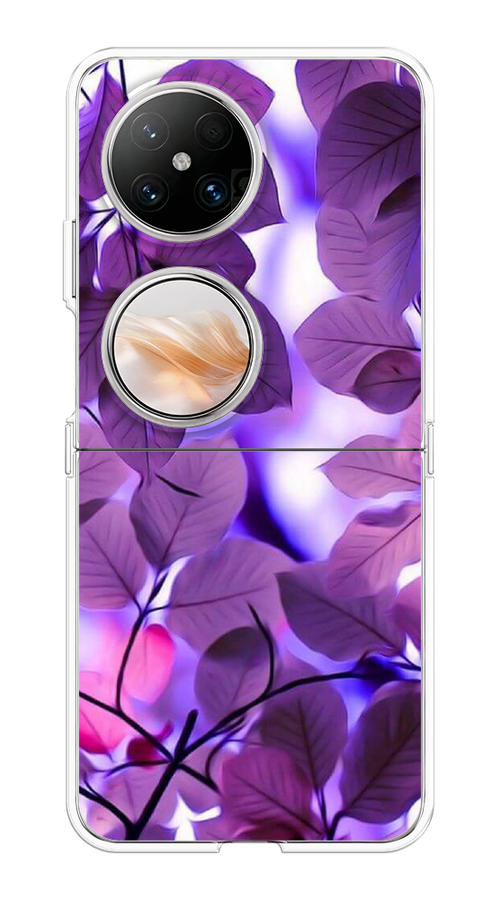 

Чехол на Huawei Pocket 2 "Сиреневые листики", Фиолетовый;голубой, 6123850-1