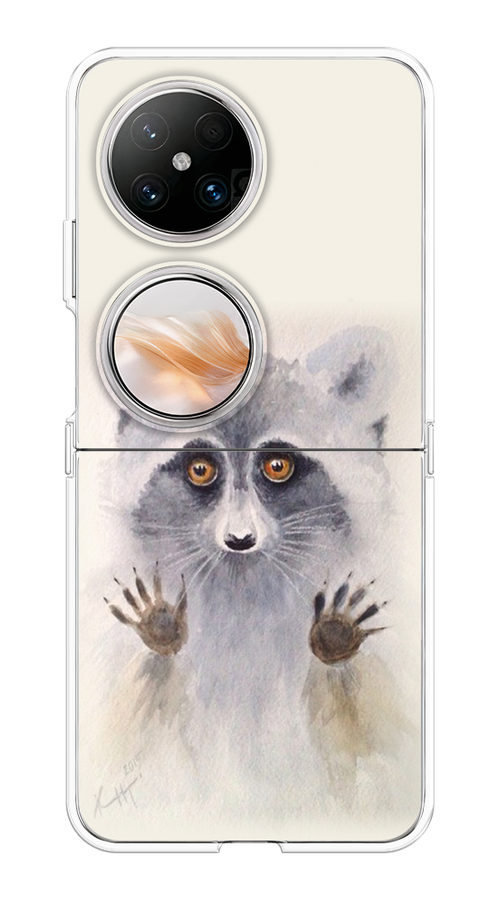 

Чехол на Huawei Pocket 2 "Енот за стеклом", Бежевый;серый, 6123850-1