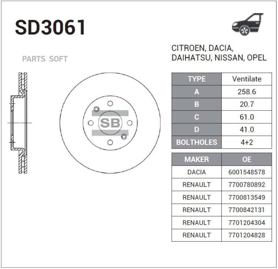 

Диск тормозной, передний SANGSIN BRAKE SD3061