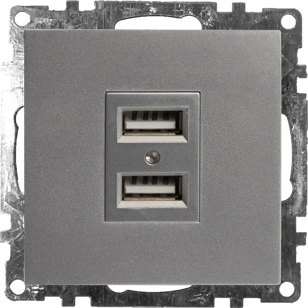 2-местная USB розетка STEKKER (механизм), GLS10-7115-03, 250B, 2,4А, серия Катрин, серебро