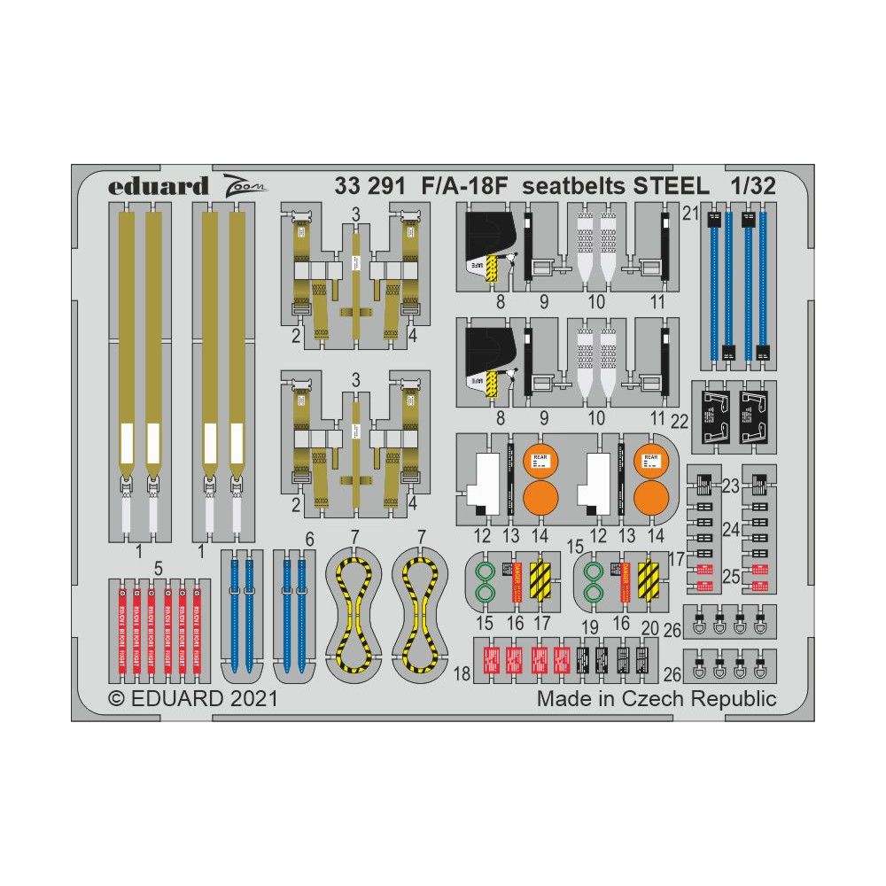 

33291 Eduard 1/32 Фототравление для F/ A-18F, стальные ремни, Цветной