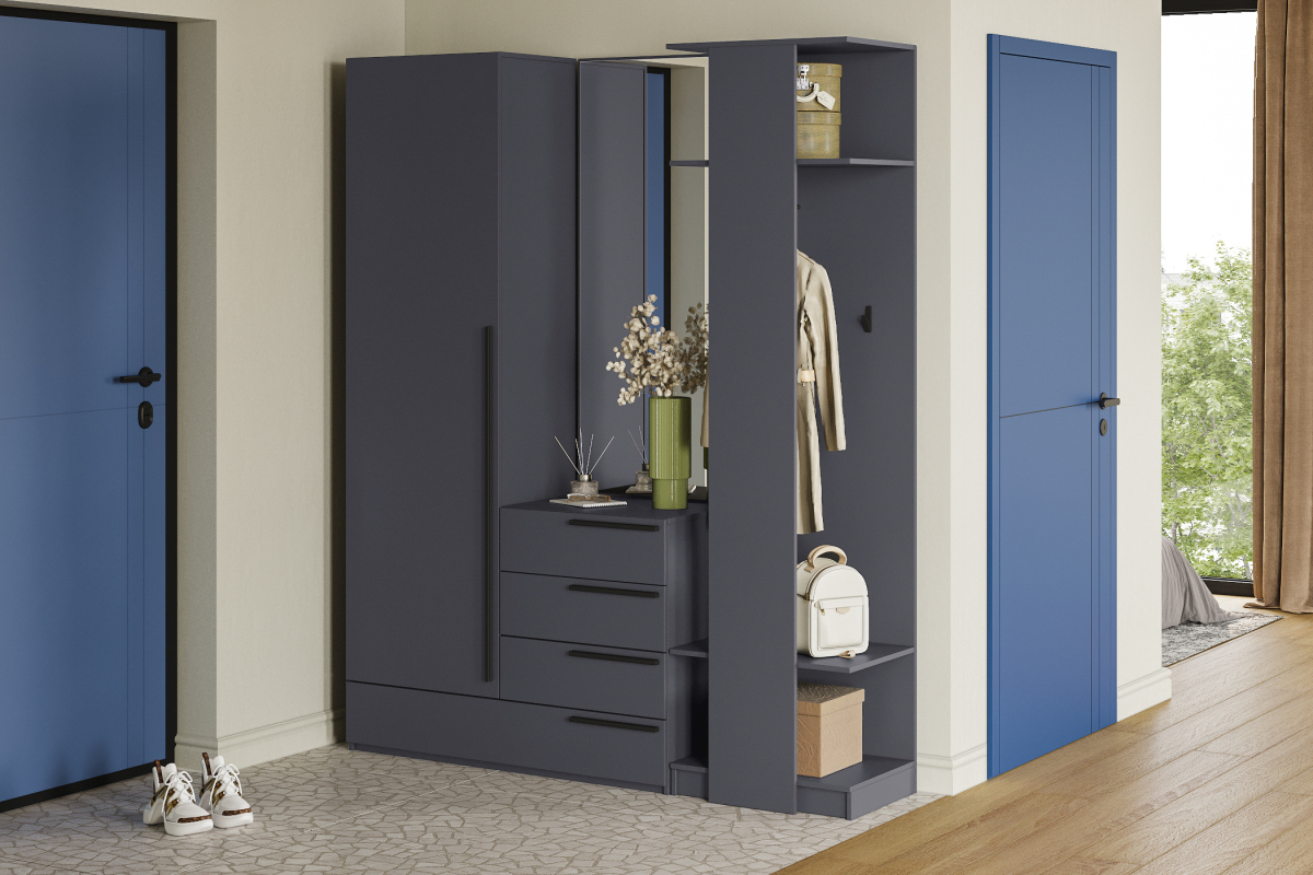 

Прихожая Лорена Пакс-6 Графит ШxГxВ 1750*340*2000 Мегамебель, Серый