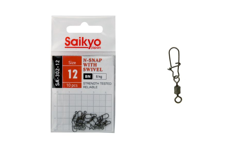 

Вертлюг с застежкой Saikyo SA-302-12 ( 1упк. по 10 шт.), Черный