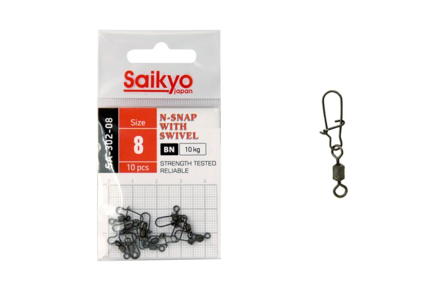 

Вертлюг с застежкой Saikyo SA-302-08 ( 1упк. по 10 шт.), Черный