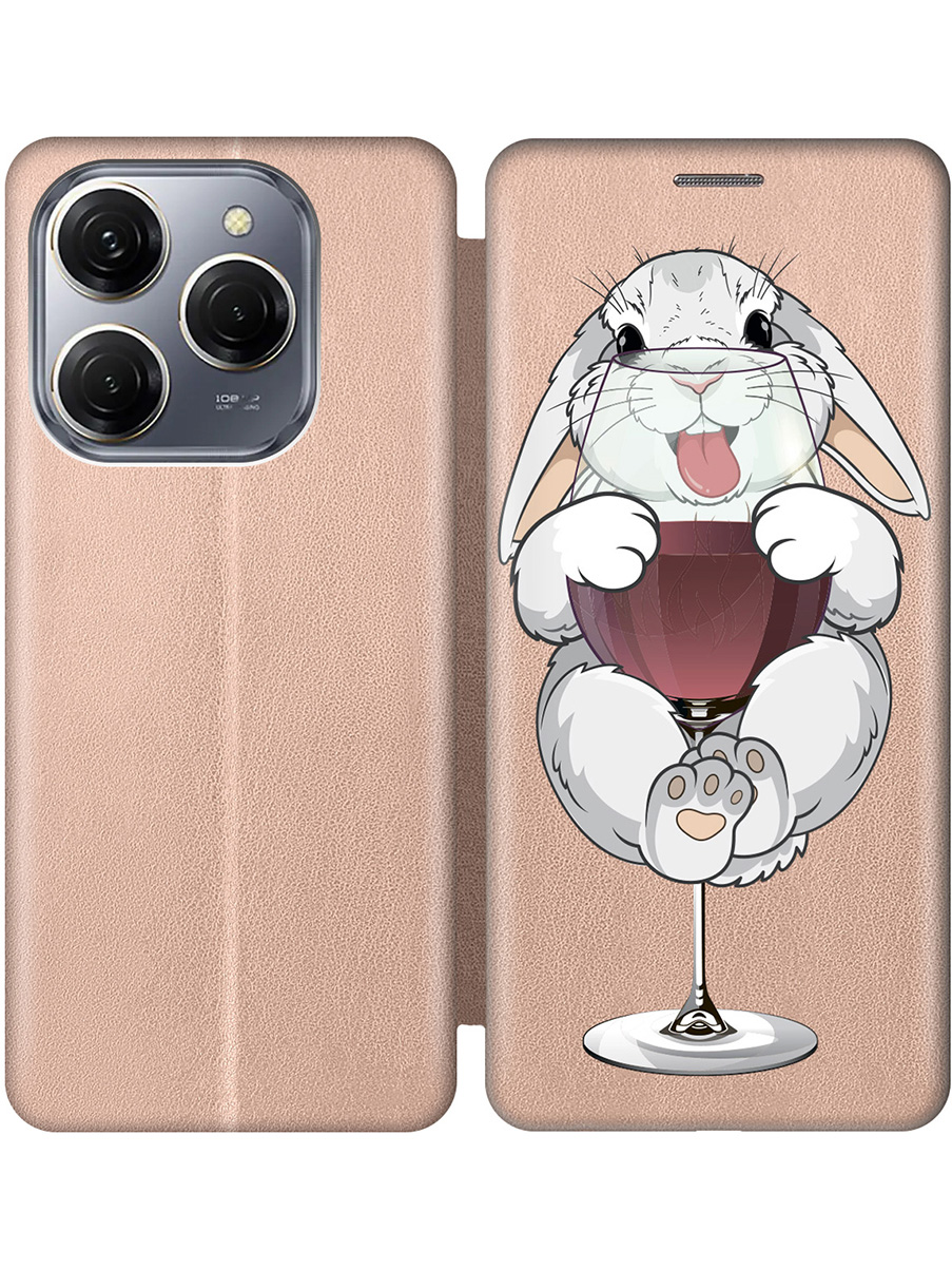 

Чехол-книжка на Tecno Spark 20 Pro с принтом "Кролик и бокал" золотой, Золотистый;белый;бордовый, 779829075