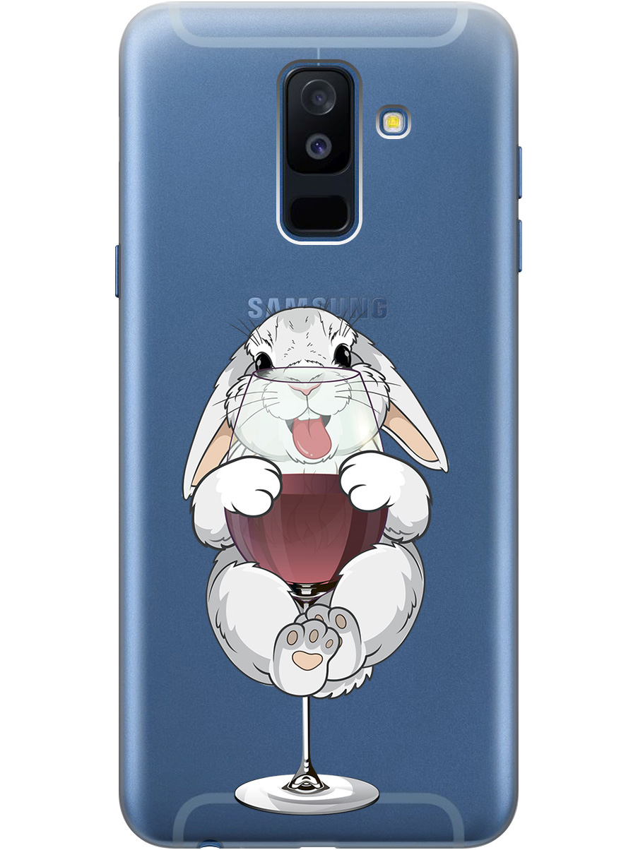 

Силиконовый чехол на Samsung Galaxy A6+ (2018) с принтом "Кролик и бокал", Прозрачный;белый;бордовый, 717872175
