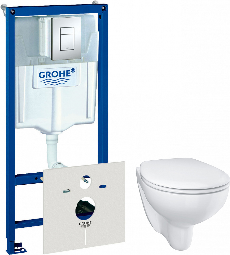 фото Grohe комплект инсталляция grohe rapid sl 38775001 4в1 с кнопкой смыва + унитаз grohe bau