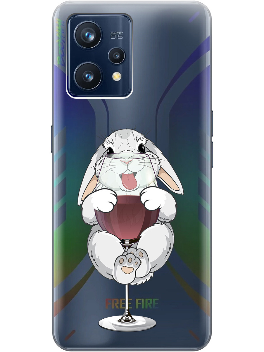 

Силиконовый чехол на Realme 9 Pro+ с принтом "Кролик и бокал", Прозрачный;белый;бордовый, 740189675