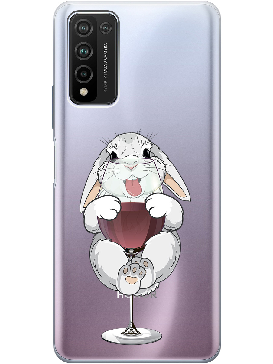 

Силиконовый чехол на Honor 10x Lite с принтом "Кролик и бокал", Прозрачный;белый;бордовый, 723565575
