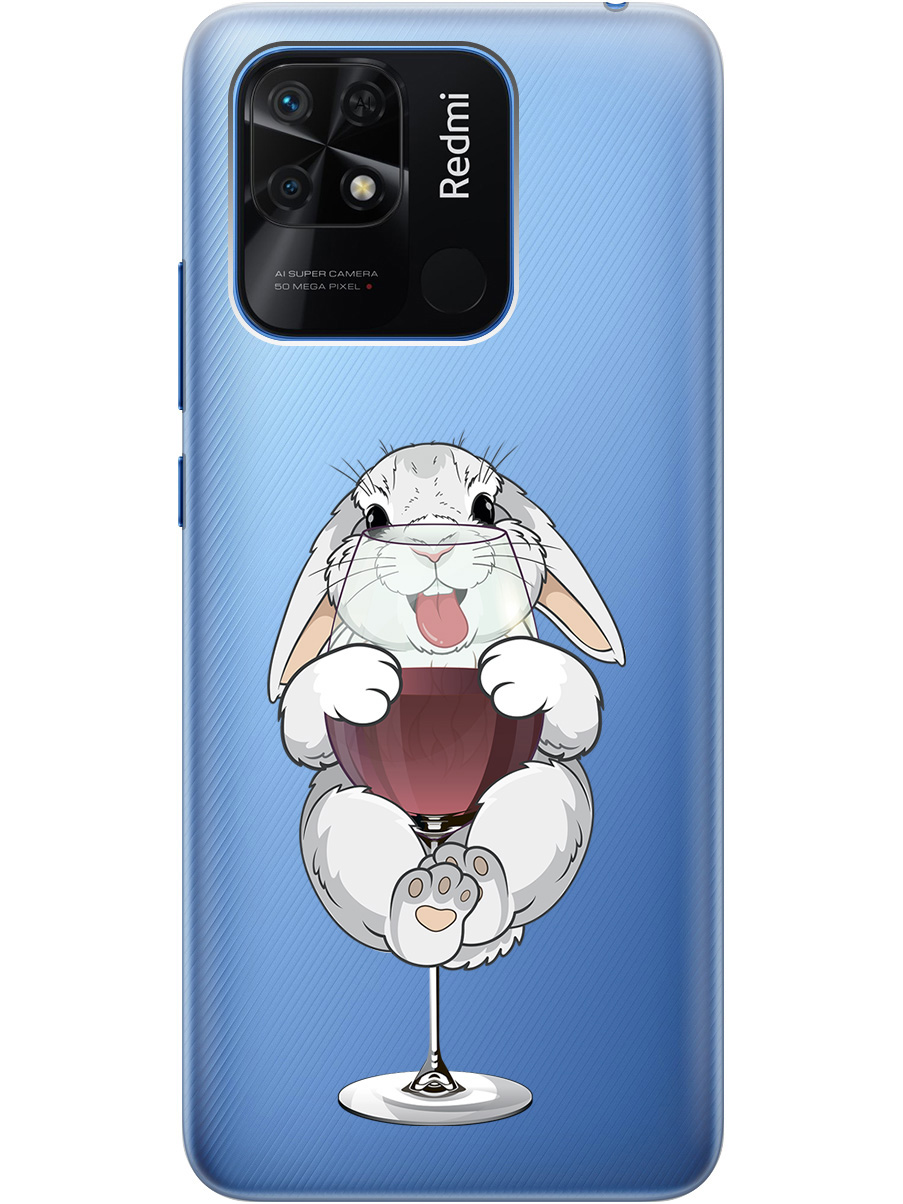 

Силиконовый чехол на Xiaomi Redmi 10C с принтом "Кролик и бокал", Прозрачный;белый;бордовый, 736538775