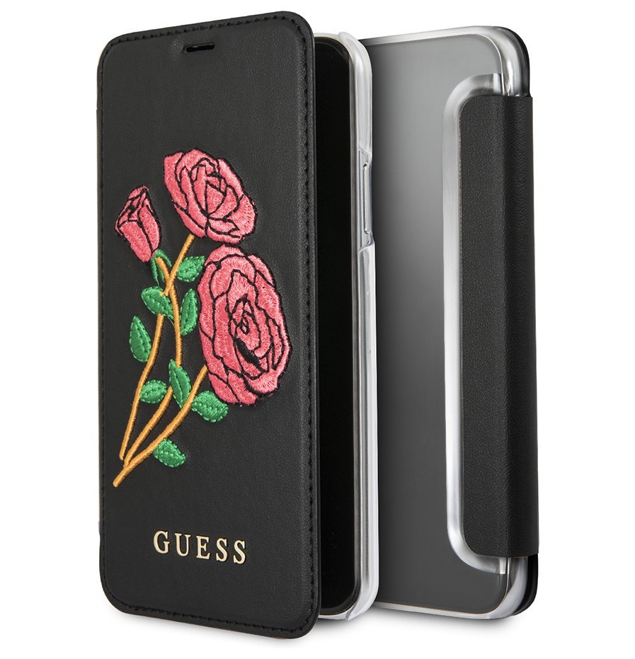 фото Чехол cg mobile guess flower desire booktype pu/embroidered roses iphone x/xs черный