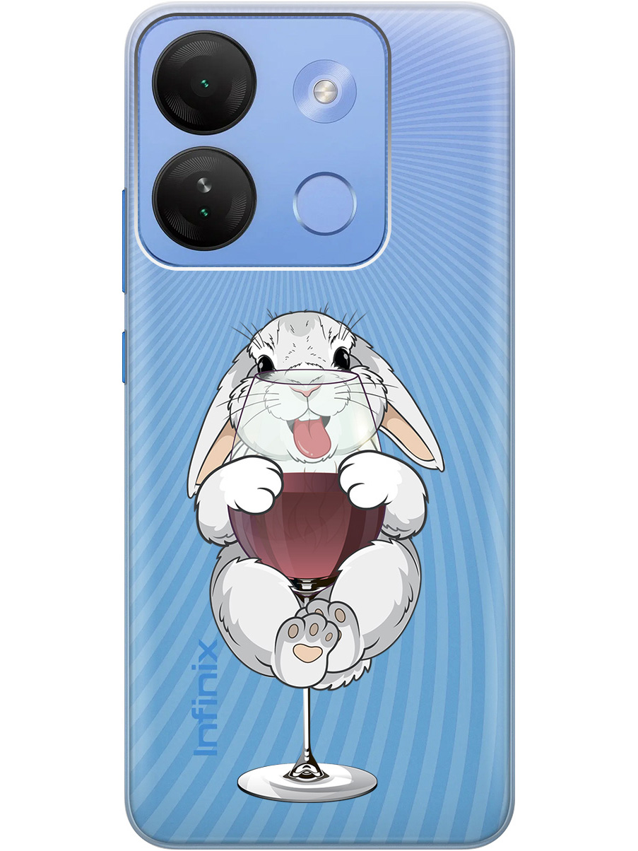 

Силиконовый чехол на Infinix Smart 7 HD с принтом "Кролик и бокал", Прозрачный;белый;бордовый, 769392075
