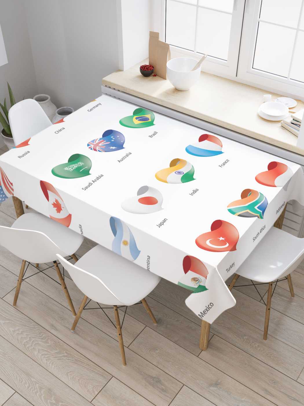 

Скатерть прямоугольная JoyArty "Флаги мира сердечками" из сатена, 180x145 см, Флаги мира сердечками