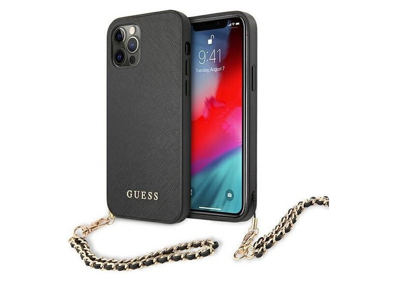 фото Чехол cg mobile guess saffiano + gold hand chain iphone 12 pro max черный