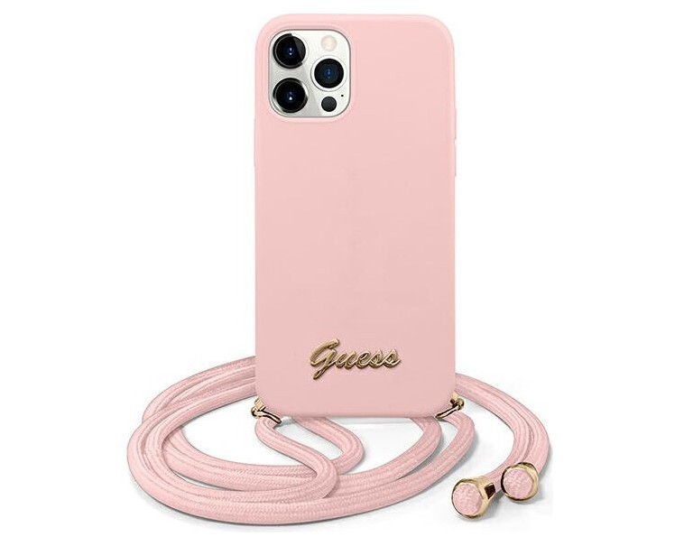 фото Чехол cg mobile guess liquid silicone gold metal logo hard+cord iphone 12/12 pro розовый