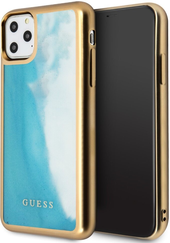 фото Чехол cg mobile guess liquid glitter glow in dark sand iphone 11 pro max золотой/голубой