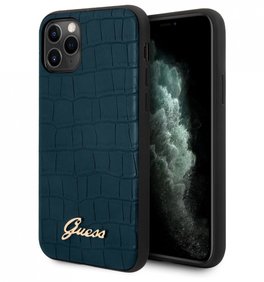 фото Чехол cg mobile guess animal croco with metal logo iphone 11 pro max синий