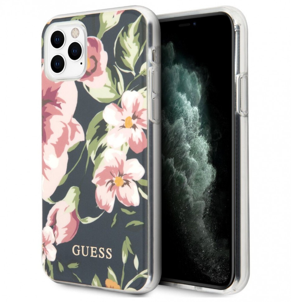 фото Чехол cg mobile guess flower tpu/pc shiny n.3 iphone 11 pro max темно-синий