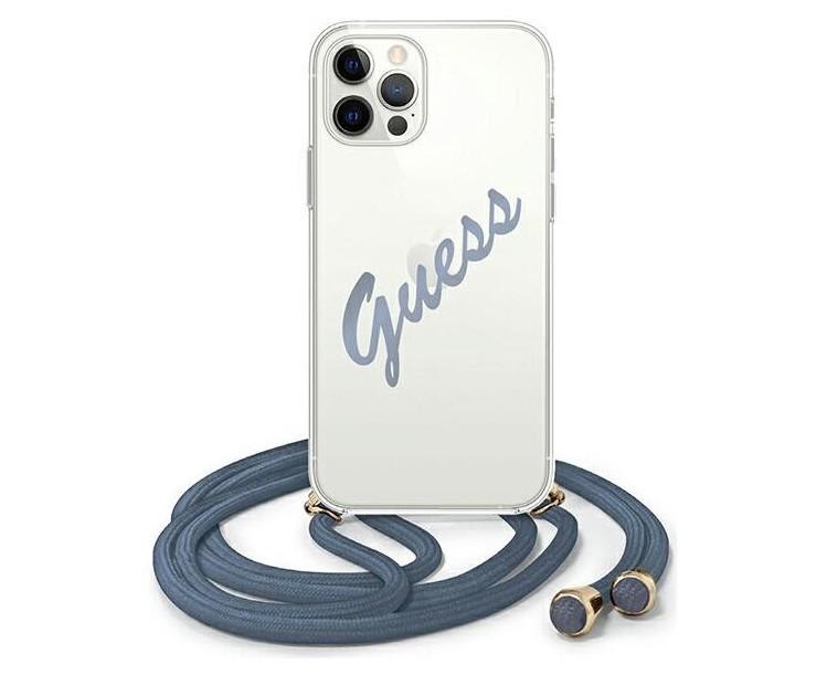 фото Чехол cg mobile guess crossbody script logo iphone 12/12 pro прозрачный/голубой