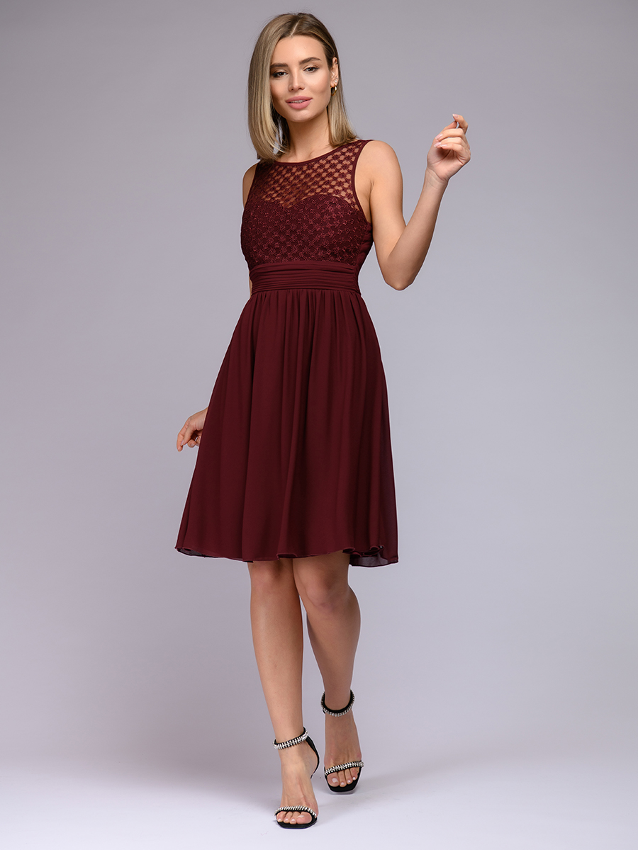 

Платье женское 1001dress 0122001-30118 бордовое 48, 0122001-30118