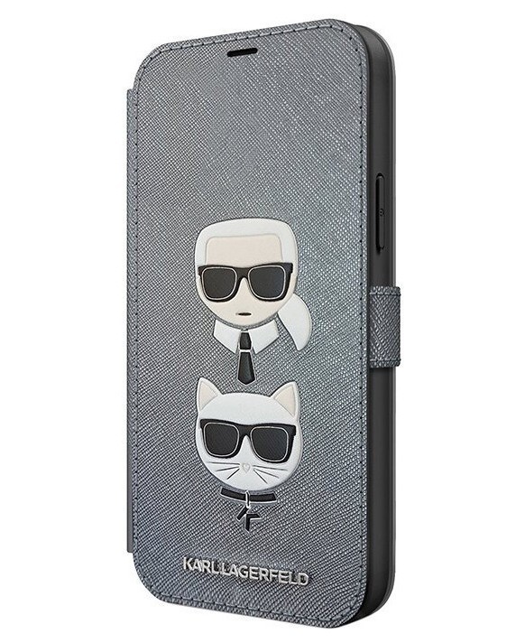 фото Чехол cg mobile karl lagerfeld karl and choupette booktype iphone 12/12 pro серебристый