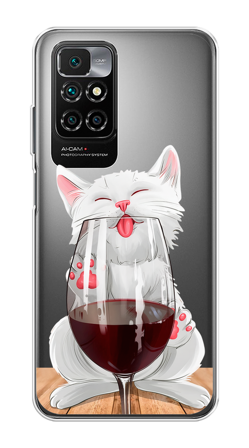 

Чехол на Xiaomi Redmi 10 "Кот с бокалом", Прозрачный;белый;красный, 311350-1