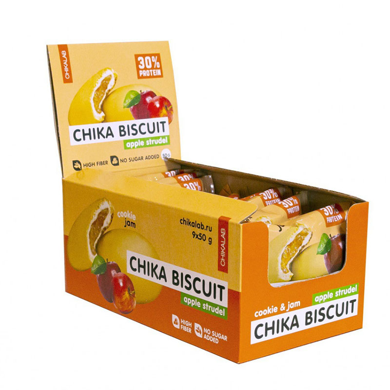 

Бисквитное печенье Chikalab Chika Biscuit 50 г, 9 шт., яблочный штрудель