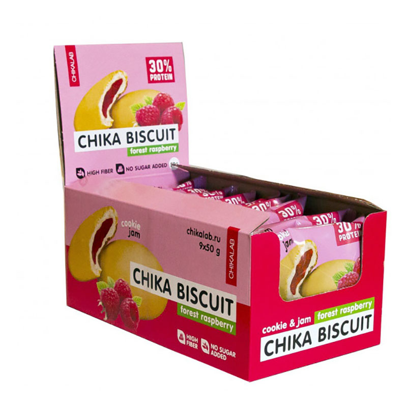 фото Бисквитное печенье chikalab chika biscuit 50 г, 9 шт., лесная малина bombbar