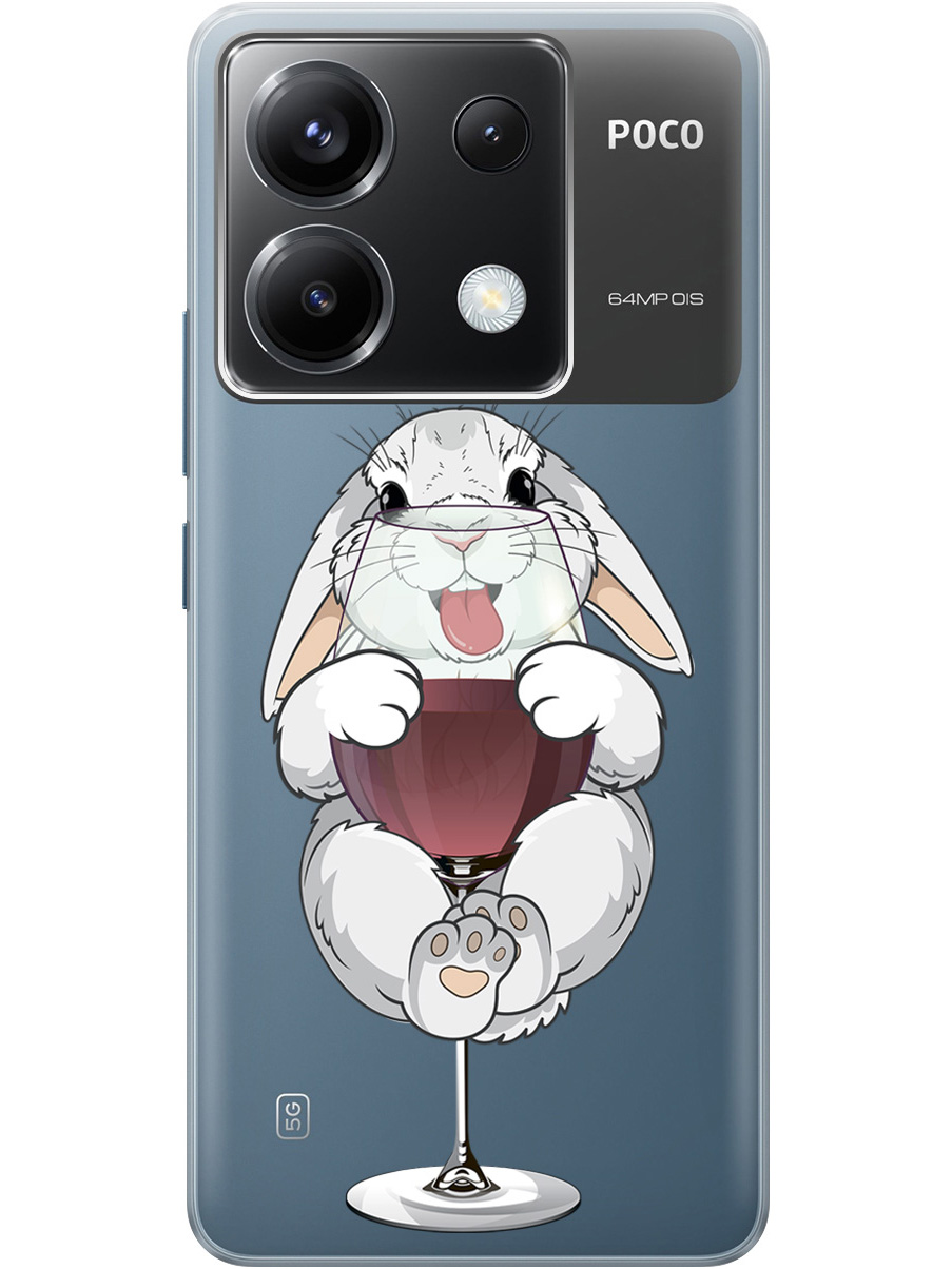 

Силиконовый чехол на Xiaomi Redmi Note 13 Pro 5G / Poco X6 5G с принтом "Кролик и бокал", Прозрачный;белый;бордовый, 779827975