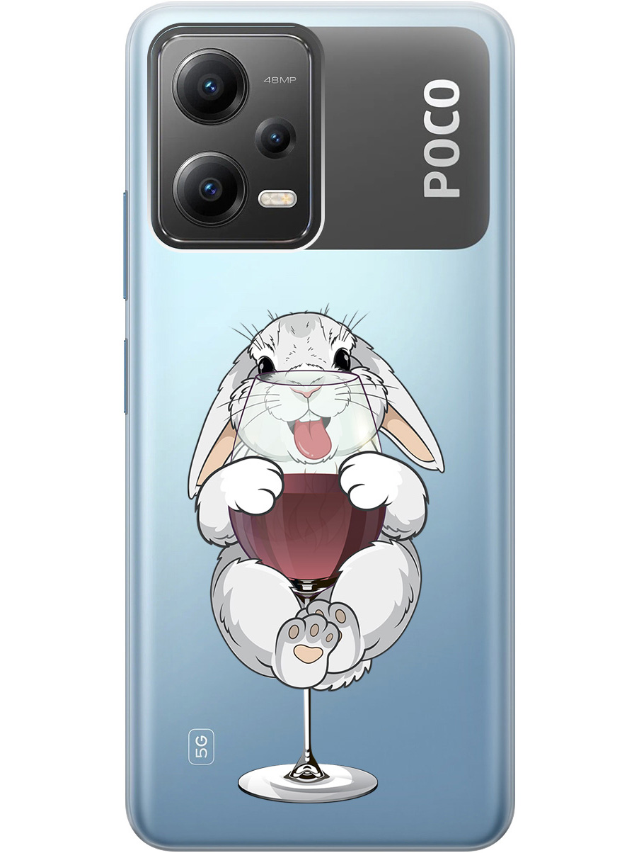 

Силиконовый чехол на Xiaomi Poco X5 5G с принтом "Кролик и бокал", Прозрачный;белый;бордовый, 767959675