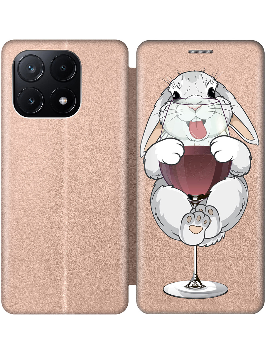 

Чехол-книжка на Xiaomi Poco X6 Pro 5G с принтом "Кролик и бокал" золотой, Золотистый;белый;бордовый, 780484175