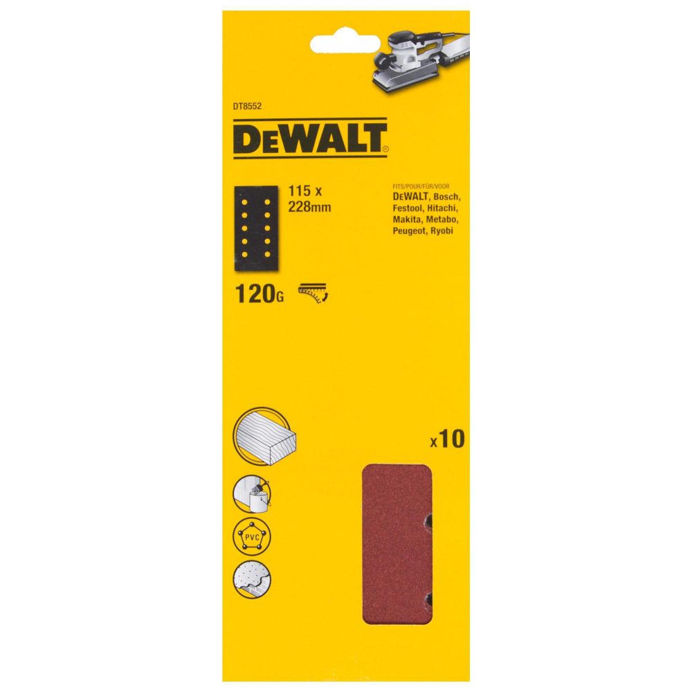 

Лист шлифовальный DeWalt Ф115х228мм(120G,10шт) DT8552