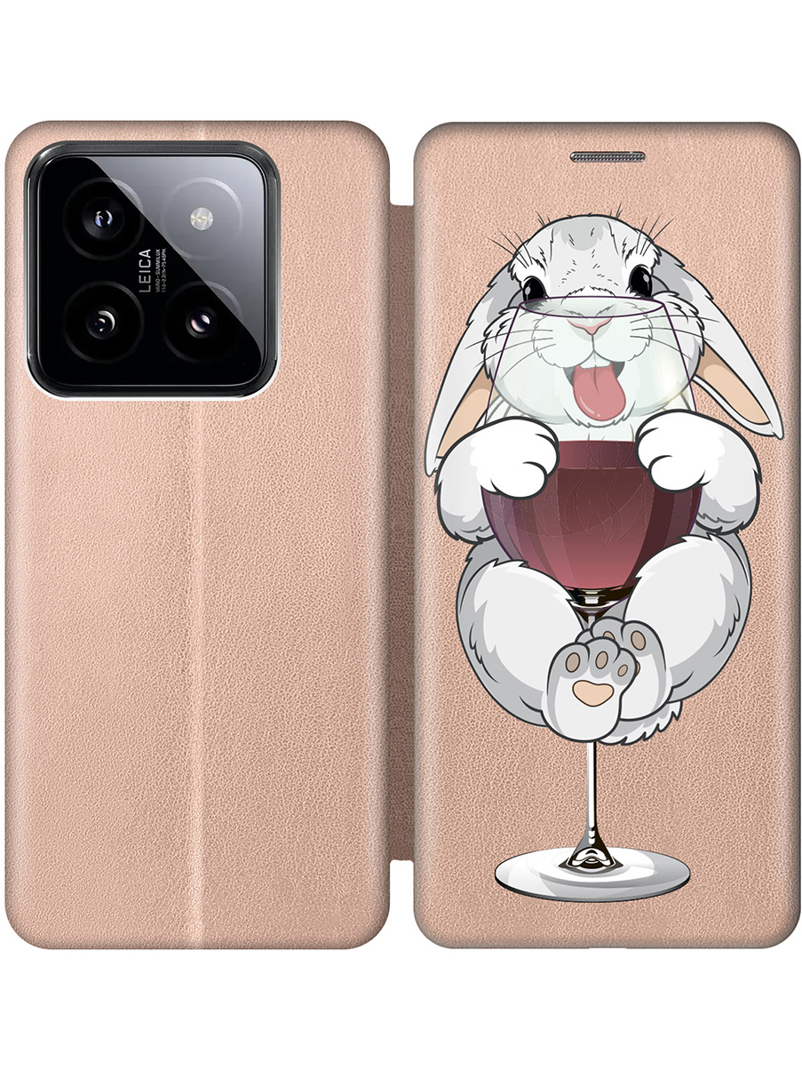 

Чехол-книжка на Xiaomi 14 Pro с принтом "Кролик и бокал" золотой, Золотистый;белый;бордовый, 777771075