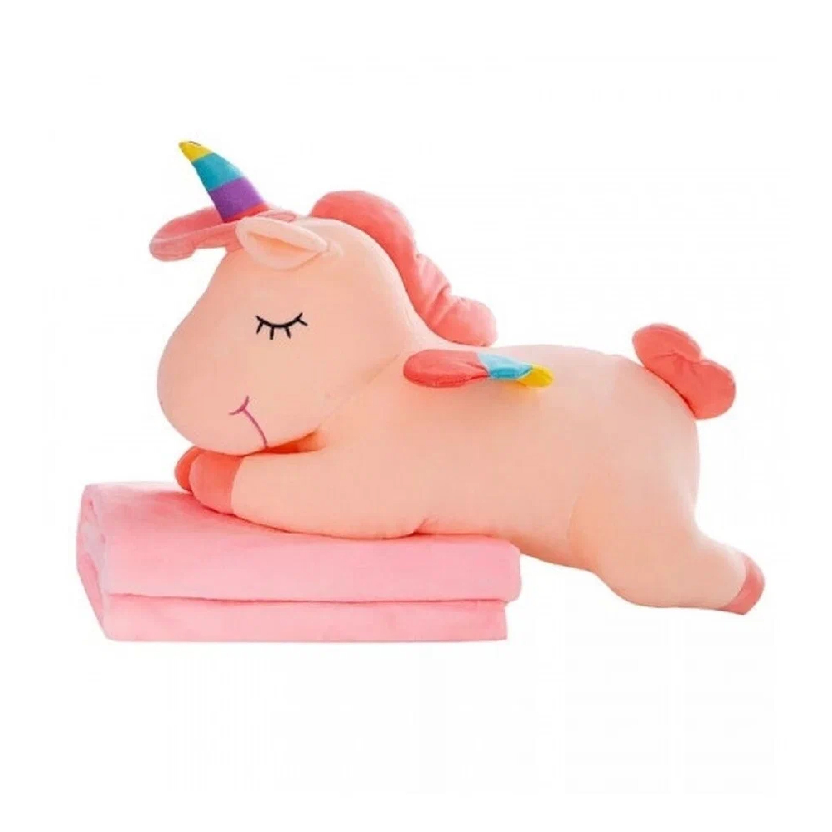 Мягкая игрушка La-LaLand Подушка с пледом 3 в 1, Единорог, розовый, 60 см