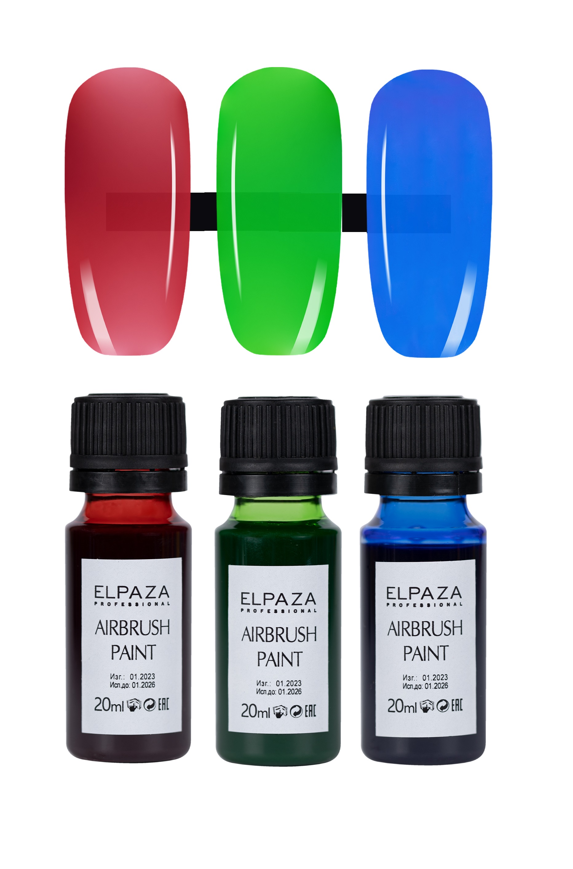 Краска для аэрогафа Elpaza Airbrush Paint витражная красная зеленая синяя
