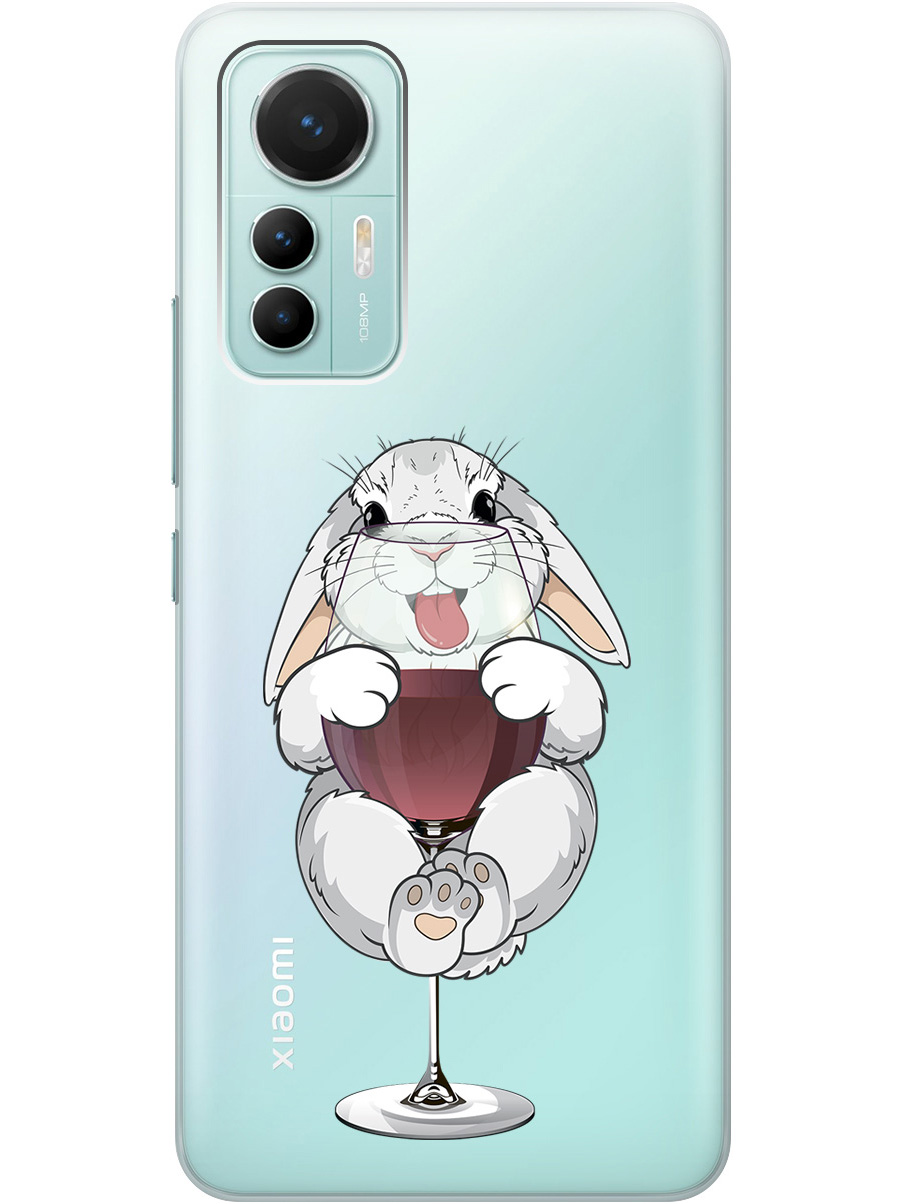 

Силиконовый чехол на Xiaomi 12 Lite с принтом "Кролик и бокал", Прозрачный;белый;бордовый, 740133375