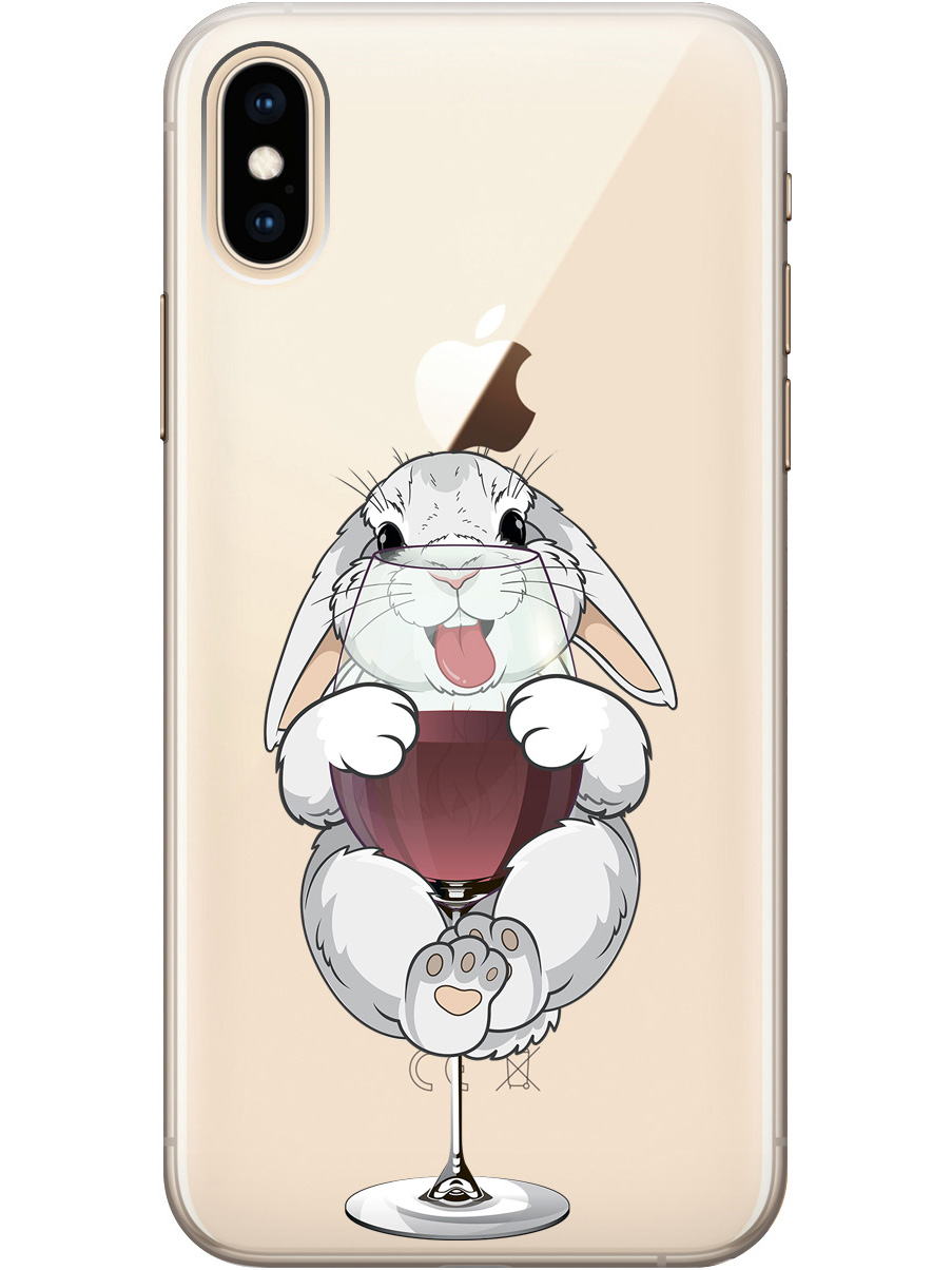 

Силиконовый чехол на Apple iPhone Xs / X с принтом "Кролик и бокал", Прозрачный;белый;бордовый, 715365475
