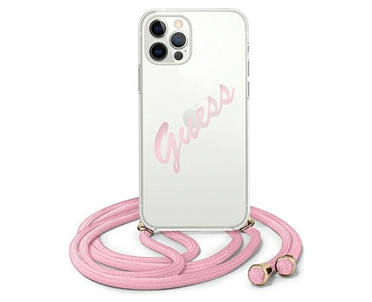 фото Чехол cg mobile guess crossbody script logo iphone 12 pro max прозрачный/розовый